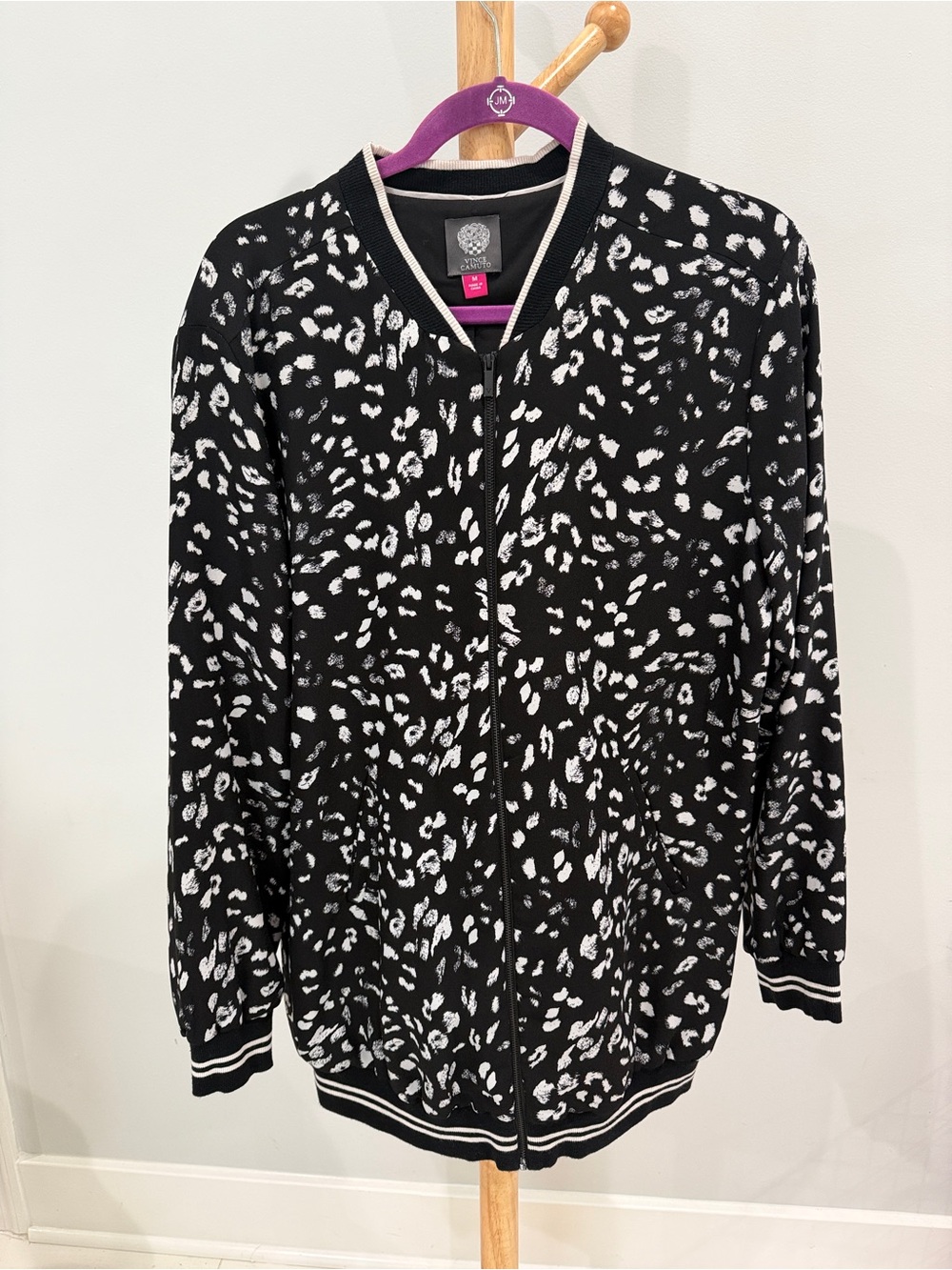 Vince Camuto | Black & White Animal-Print Bomber Jacket | Size Medium